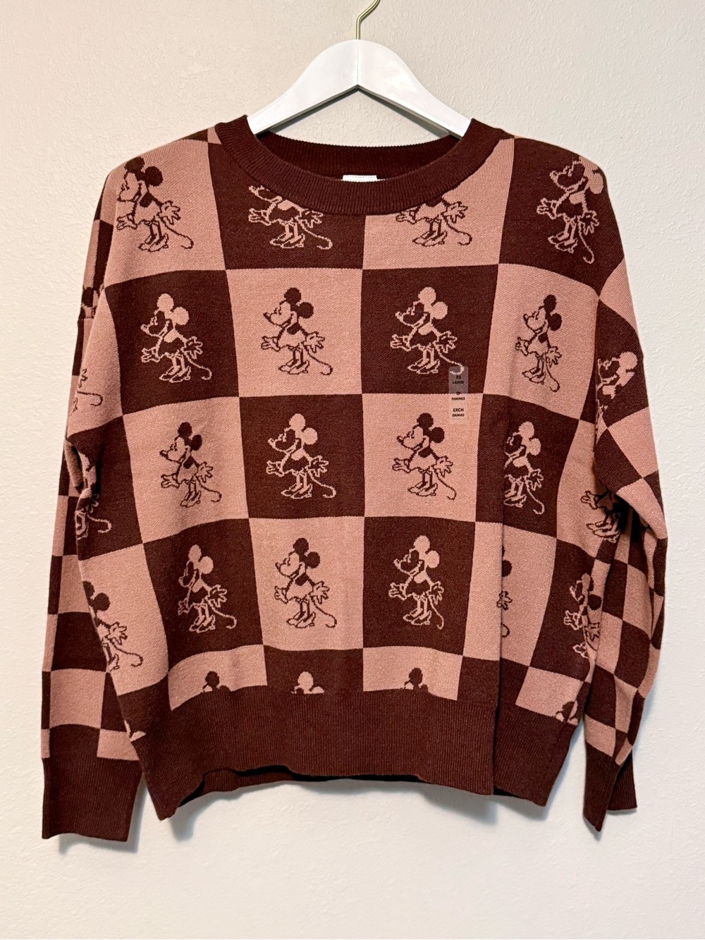 Disney Vintage Minnie Mouse Checked Knit Sweater in Mauve & Burgundy